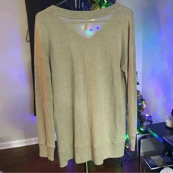 Small BE COOL Heathered V Neck Tan Sweater - Picture 6 of 10